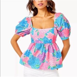 Lilly Pulitzer Multicolor Floral Puff Sleeve Blouse